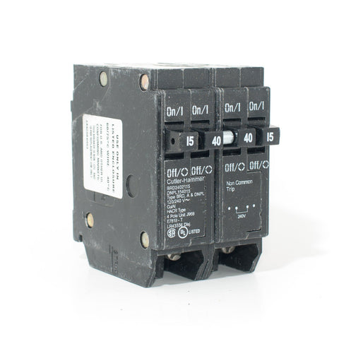 Breaker DNPL154015 Eaton Quad 15/40/15 Amp Plug in - GCW Electrical Supply ltd.
