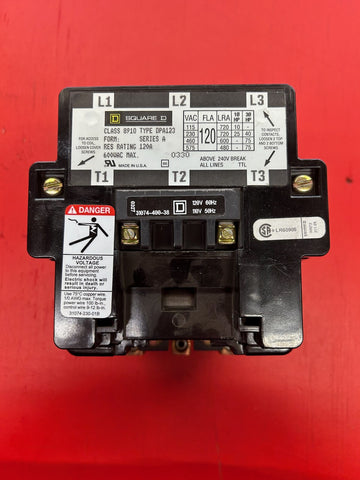 Contactor 8910DPA123V02 Square D 3 Pole 120 Amp 120v Coil NEW SURPLUS - GCW Electrical Supply ltd.